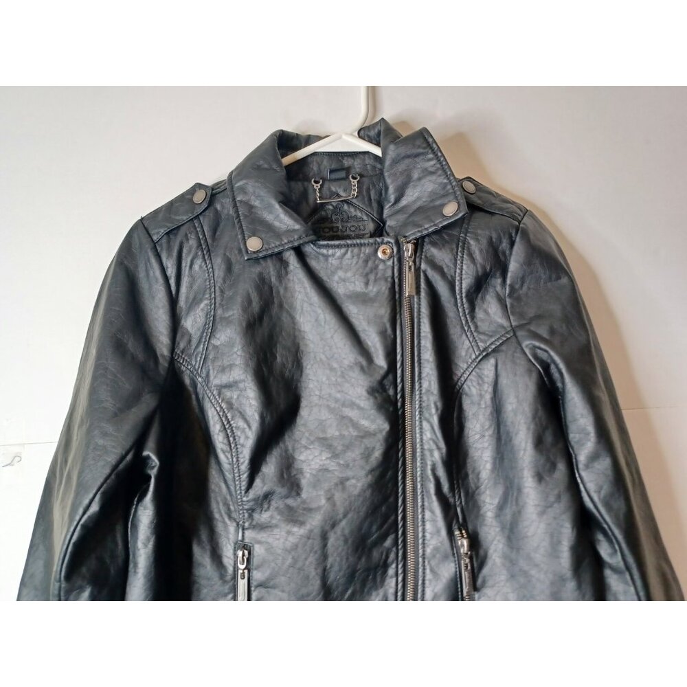 JouJou Women's Large Motorcycle Jacket Black Faux Leather Full Zip - Picture 4 of 8